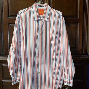 Men’s Tommy Bahama Size 2XB, salmon stripe dress shirt